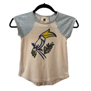 Tea Collection Toucan Bird Graphic Print Cream Pink Shirt Youth Girls Size 4